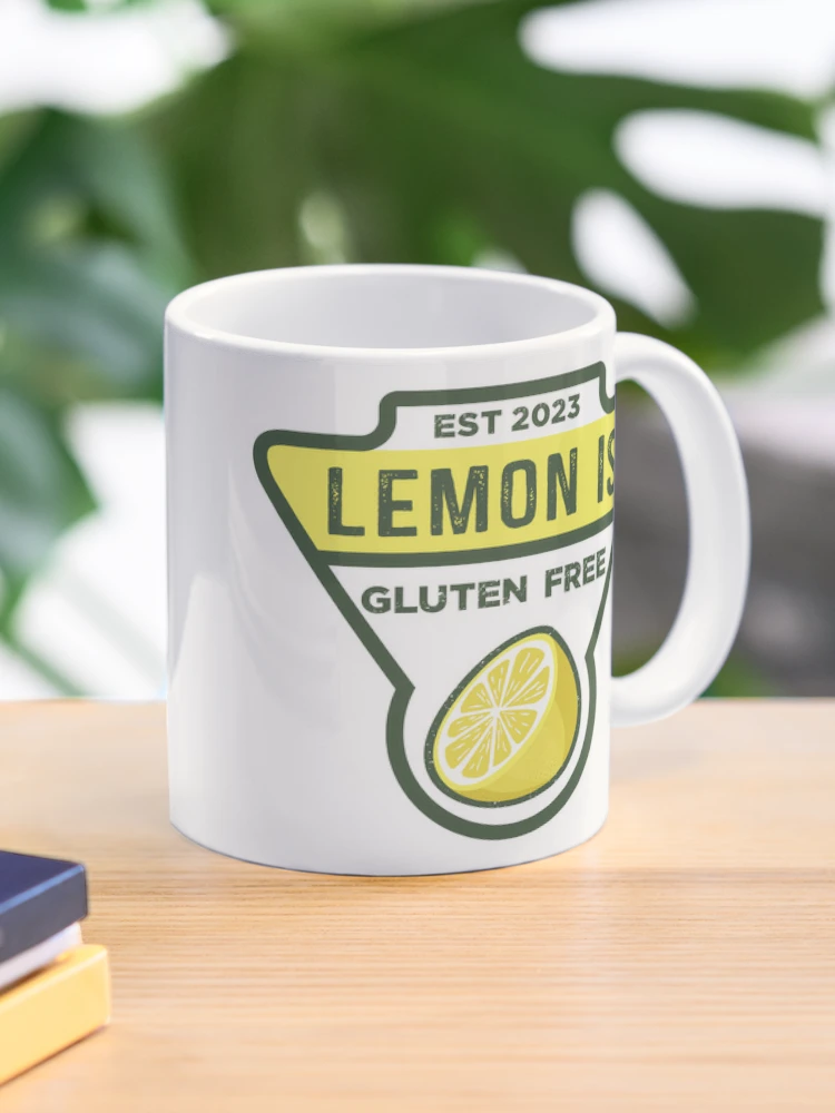 Enjoy your favorite drinks with this "Lemon is Gluten-free" t-shirt design coffee mug, perfect for those who love quirky, gluten-free humor. - www.lacoo.eu