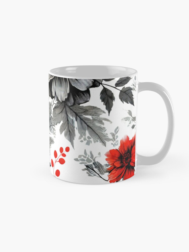 "Bold Monochrome Floral with Red Accents" Coffee Mug - www.lacoo.eu