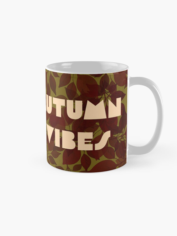 "Autumn Vibes" inscription in autumn style. Ivory ,khaki, brown. Coffee Mug - www.lacoo.eu