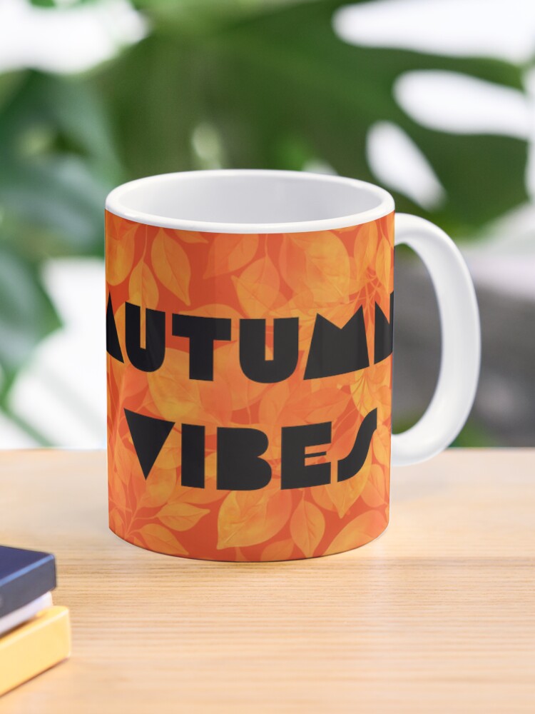 "Autumn Vibes" inscription in autumn style. Black ,yellow, orange. Coffee Mug - www.lacoo.eu